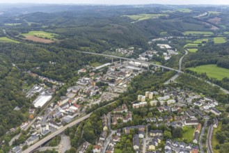 Aerial view, local view and commercial area Eilpe with federal road 54 and the bridge Volmeabstieg