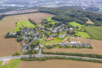 Aerial view, construction site and new building on Haßleyer Straße in the Emst district of Hagen,