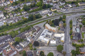 Aerial view, shopping centre Mitte at Preinstraße in the district Hohenlimburg in Hagen, Ruhr area,