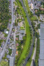 Aerial view, river Lenne at Lennepark and Richard-Römer-Lennebad in the district Hohenlimburg in