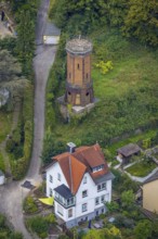 Aerial view, octagonal water tower with monument protection at Boeingstraße in the district