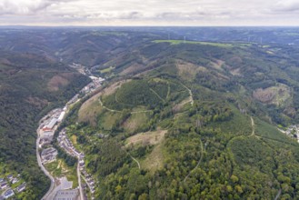Aerial view, forest damage at Schleipenberg and Stoppelberg in the district Hohenlimburg in Hagen,