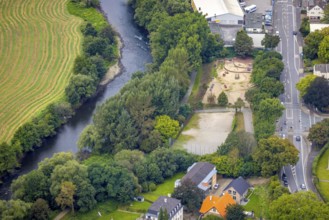 Aerial view, Elseyer playground at the river Lenne in the district Hohenlimburg in Hagen, Ruhr