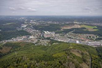 Aerial view, view of Oege and Steltenberg quarry in the Hohenlimburg district of Hagen, Ruhr area,