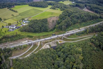 Aerial view, motorway A45 valley bridge Kattenohl in the district Eilpe in Hagen, Ruhr area, North