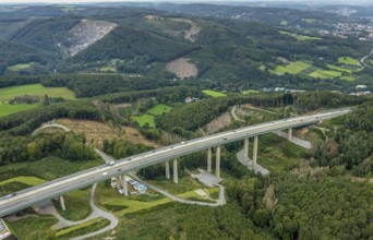 Aerial view, motorway A45 Brunsbecke viaduct in the district Dahl in Hagen, Ruhr area, North