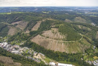 Aerial view, forest damage at Schleipenberg in the district Hohenlimburg in Hagen, Ruhr area, North