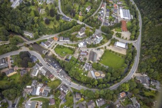 Aerial photo, flood protection at the Volme bridge and railway bridge in the district of Dahl in