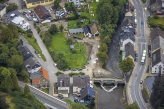 Aerial photo, flood protection at the Volme bridge in the district of Dahl in Hagen, Ruhr area,