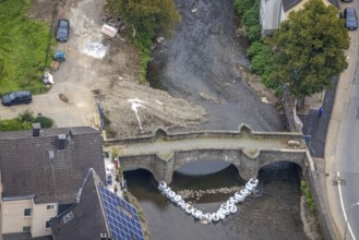 Aerial photo, flood protection at the Volme bridge in the district of Dahl in Hagen, Ruhr area,