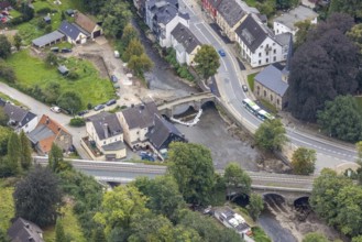 Aerial photo, flood protection at the Volme bridge and railway bridge in the district of Dahl in