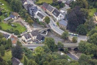 Aerial photo, flood protection at the Volme bridge and railway bridge in the district of Dahl in