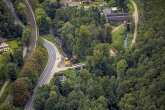 Aerial view, Volmebrücke at Delsterner Straße corner Lücköge in the district Delstern in Hagen,