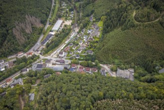 Aerial view, Volmebrücke and Osemundstraße in the district Priorei in Hagen, Ruhr area, North