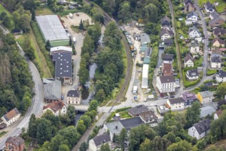 Aerial view, Volmebrücke and Osemundstraße in the district Priorei in Hagen, Ruhr area, North