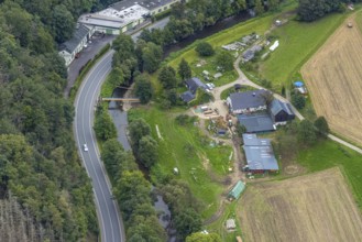 Aerial view, farm on Dahler Straße in the district of Dahl in Hagen, Ruhr area, North