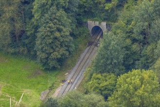 Aerial view, tunnel entrance of the railway in the district of Dahl in Hagen, Ruhr area, North