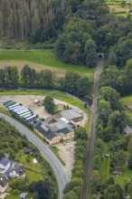 Aerial view, commercial area at the Dahler Straße and tunnel entrance of the railway in the