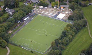 Aerial view, construction site at the sports ground Wörthstraße of TSV Fichte Hagen 1863 in the