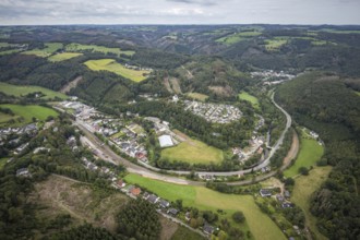 Aerial view, hilly landscape district Rummenohl in Hagen, Ruhr area, North Rhine-Westphalia,