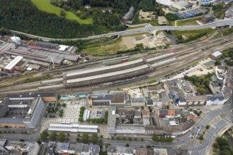 Aerial view, Hagen main station construction site with renovation in the district Mittelstadt in