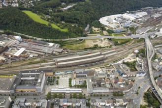 Aerial view, Hagen main station construction site with renovation in the district Mittelstadt in