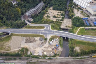 Aerial view, Westside City construction area and construction site between new road with river