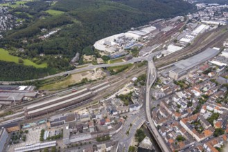 Aerial view, Westside City construction area and construction site between new road with river