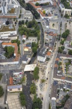 Aerial view, construction site and new construction of the flood-damaged market bridge over the