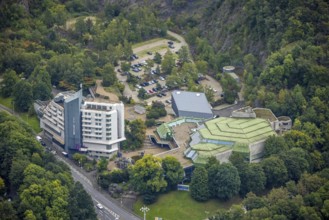 Aerial view, congress and event park civic hall Hagen with the Mercure Hotel in the district