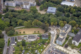 Aerial view, construction site at the former Büddinghardt car park at the Protestant hospital in