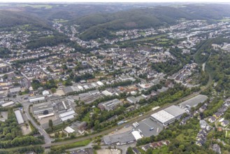 Aerial view, view of Haspe district in Hagen, Ruhr area, North Rhine-Westphalia, Germany, DE,