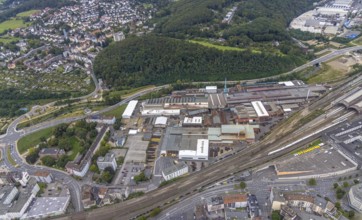 Aerial view, Deutsche Edelstahlwerke Schwanenstraße at Hagen main station and forest area
