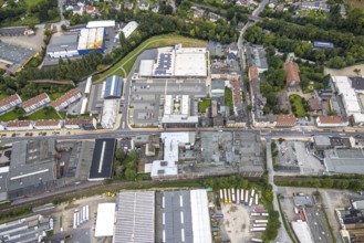 Aerial view, shopping centre and commercial area Enneper Straße as well as St. Konrad church and