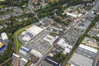 Aerial view, shopping centre and commercial area Enneper Straße as well as St. Konrad church and