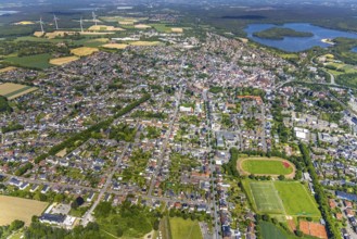 Aerial view, Old town with catholic St.Sixtus-Kirche, Altstadring, Haltern am See town hall,