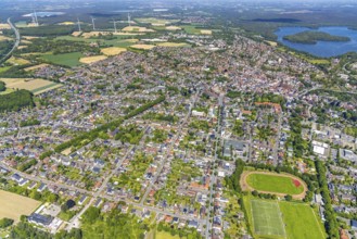 Aerial view, Old town with catholic St.Sixtus-Kirche, Altstadring, Haltern am See town hall,