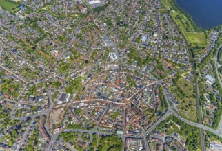Aerial view, old town with catholic St.Sixtus-Kirche, Altstadring, Haltern am See town hall,