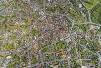 Aerial view, old town with catholic St.Sixtus-Kirche, Altstadring, town hall Haltern am See,
