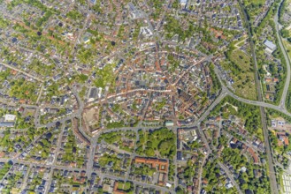 Aerial view, old town with catholic St.Sixtus-Kirche, Altstadring, town hall Haltern am See,