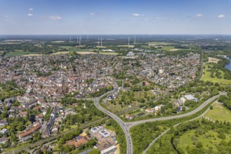 Aerial view, Old town with catholic St.Sixtus-Kirche, Altstadring, Haltern-Stadt, Haltern am See,