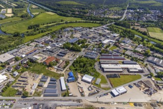 Aerial view, industrial estate south Recklinghäuser Straße, river Lippe with Lippebogen, canal