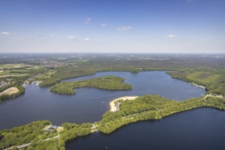 Aerial view, preparation for the bathing season, Haltern reservoir, Haltern south beach with sandy