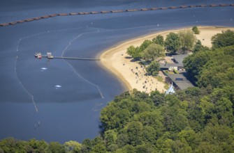 Aerial view, preparation for the bathing season, Haltern reservoir, Haltern south beach with sandy