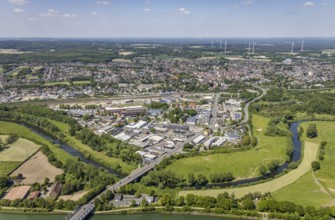 Aerial view, industrial estate south Recklinghäuser Straße, river Lippe with Lippebogen, canal