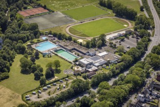 Aerial view, leisure pool watercolour, sports ground TuS Haltern am See, Haltern town, Haltern am