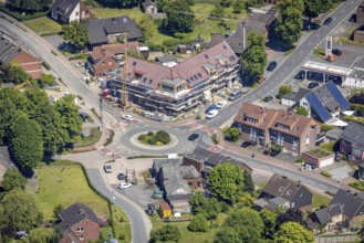 Aerial view, construction site and new building Hellweg / Thiestraße at roundabout, Sythen, Haltern