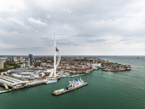 Portsmouth Harbour over Spinnaker Tower from a drone, Portsmouth, Gosport, EnglandDefault
