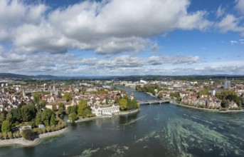 Aerial view, panorama of Lake Constance with the Seerhein, also Rhine funnel and the old town of