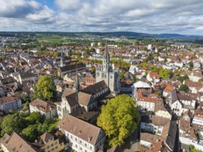 Aerial view of the historic old town of Constance with the Constance Minster, Constance district,